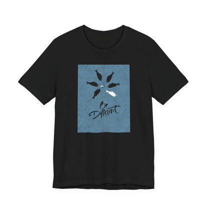 Be Different T-Shirt — Whale Graphic Tee (White on Blue)