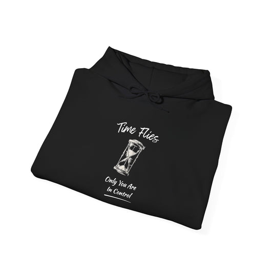 Time Flies Hoodie — "Only You Are in Control" Vintage Hourglass Pullover