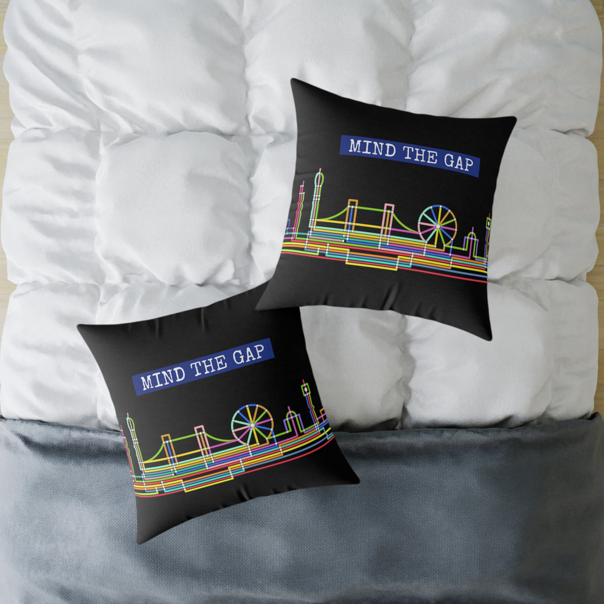 Mind The Gap Skyline Pillow — Neon London Decorative Throw Pillow
