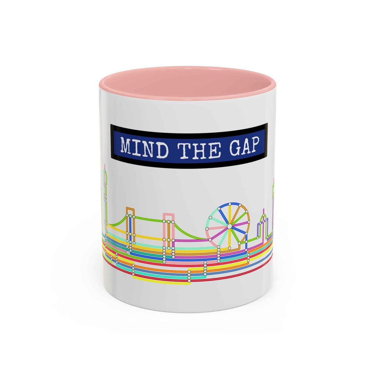 Mind the Gap Coffee Mug — Colorful City Skyline Accent Mug (11/15oz)