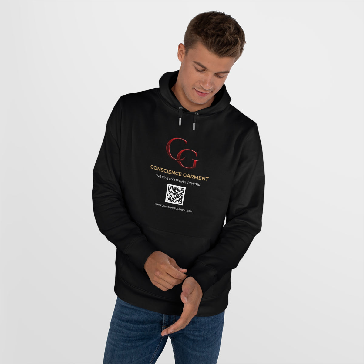 Conscience Garment 'CG' Logo Hoodie — King Hooded Sweatshirt with QR Code