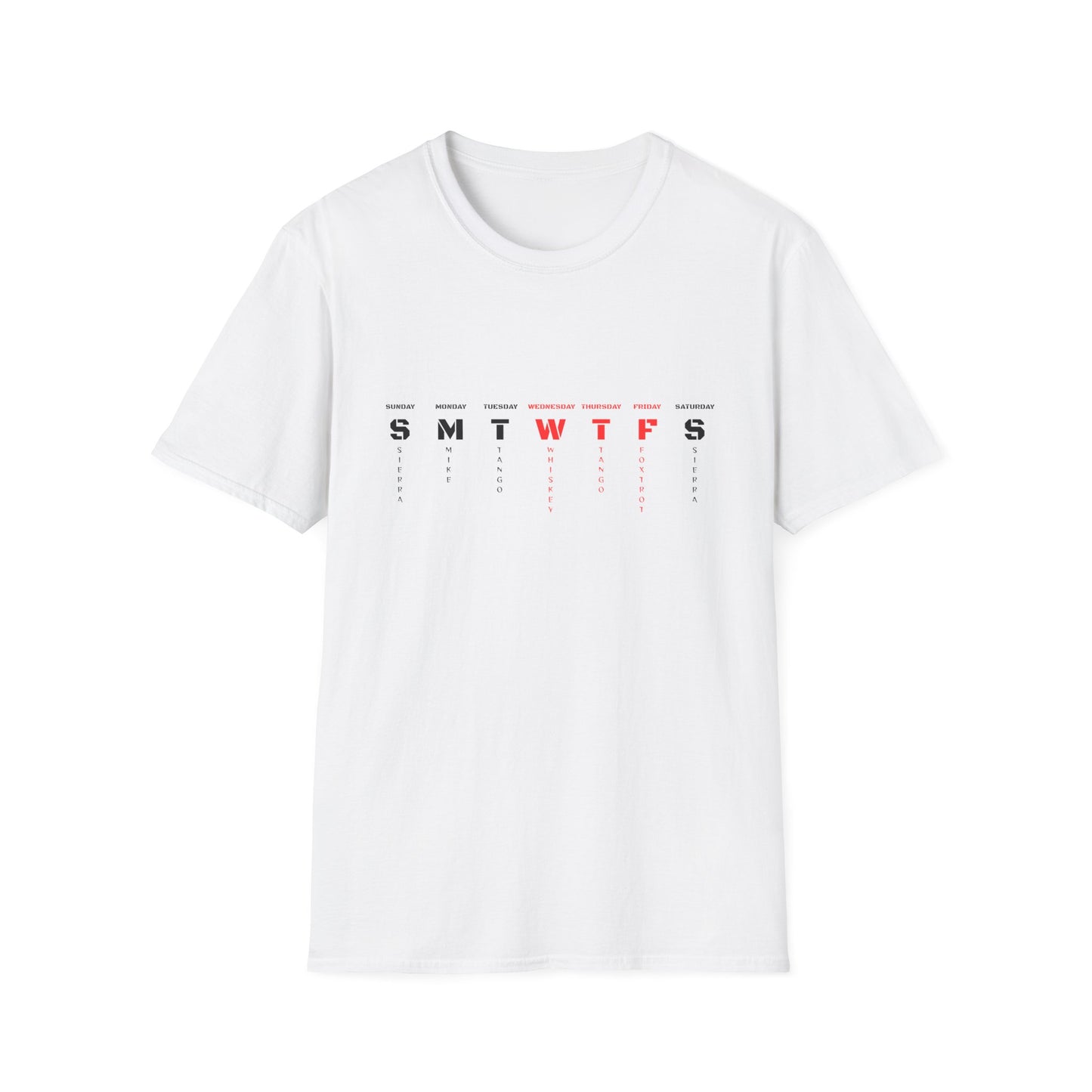 Weekday Calendar T‑Shirt — Minimal SMTWTFS Design (Highlight Wednesday)