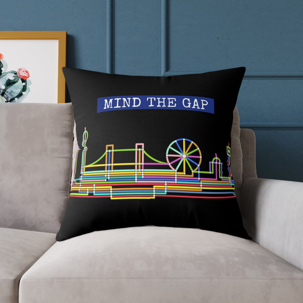 Mind The Gap Skyline Pillow — Neon London Decorative Throw Pillow