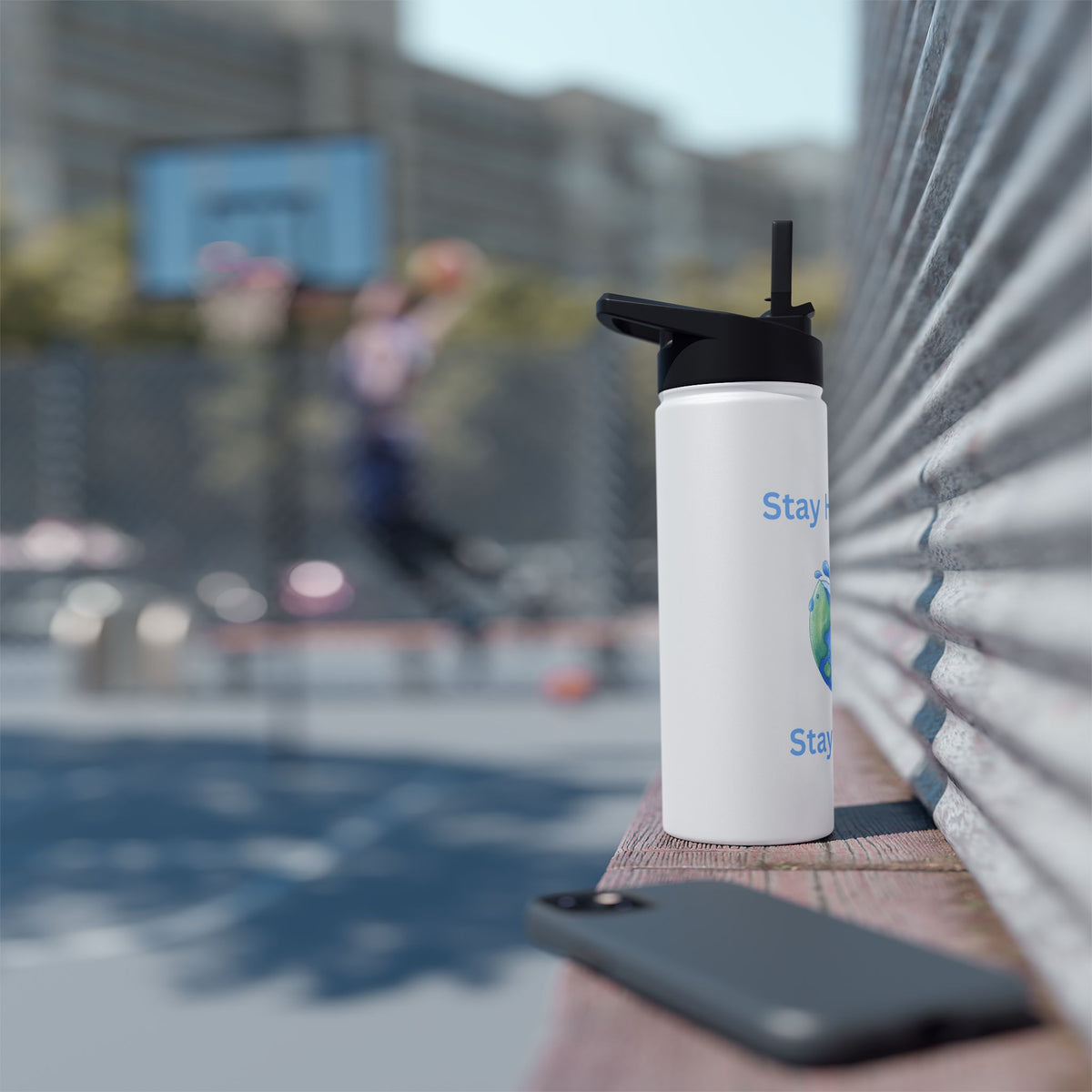 Stay Hydrated Stay Happy Stainless Steel Water Bottle — Cute Earth & Water Drop Design - Conscience Garment