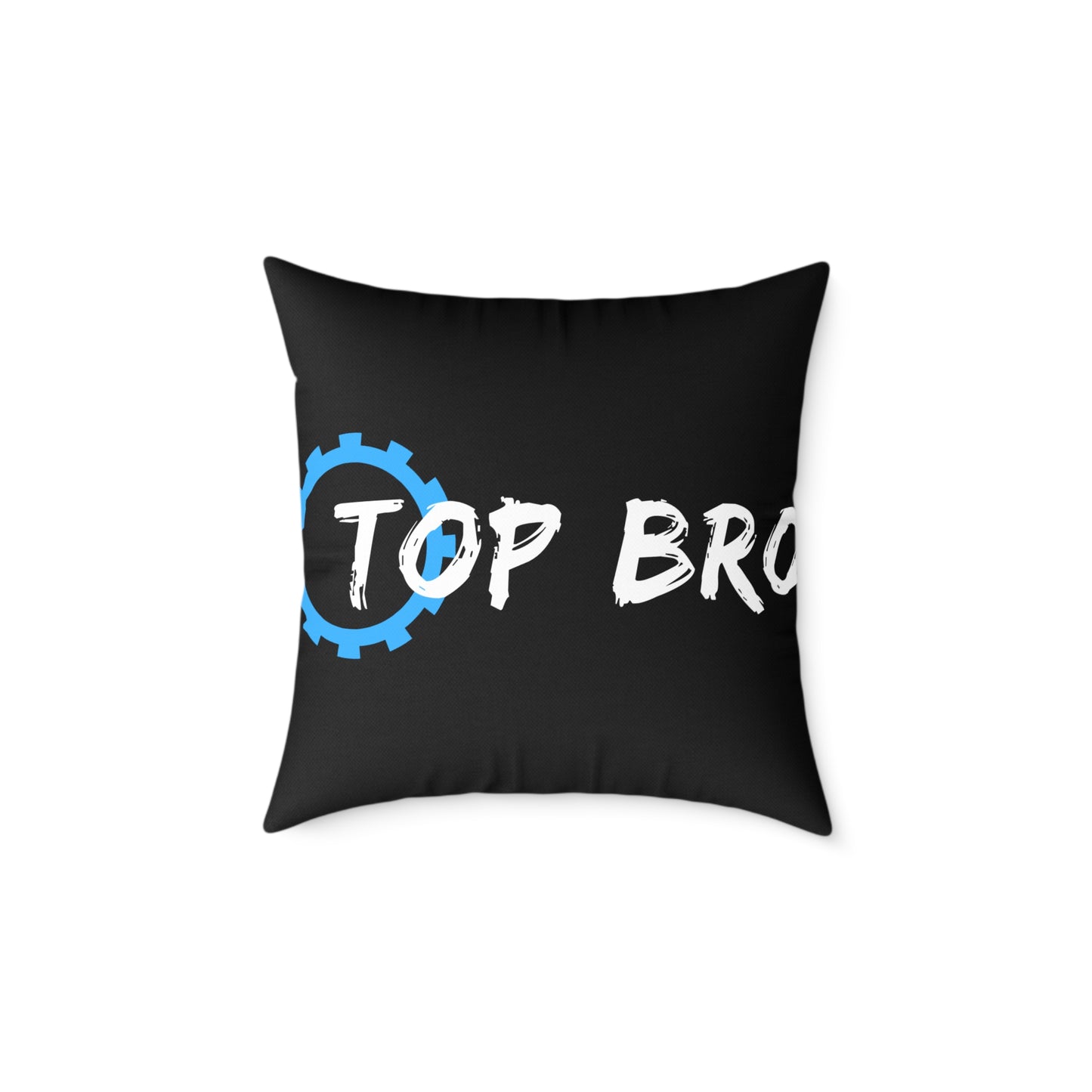Top Bro Square Throw Pillow - Black Canvas Accent Cushion with Gear Logo