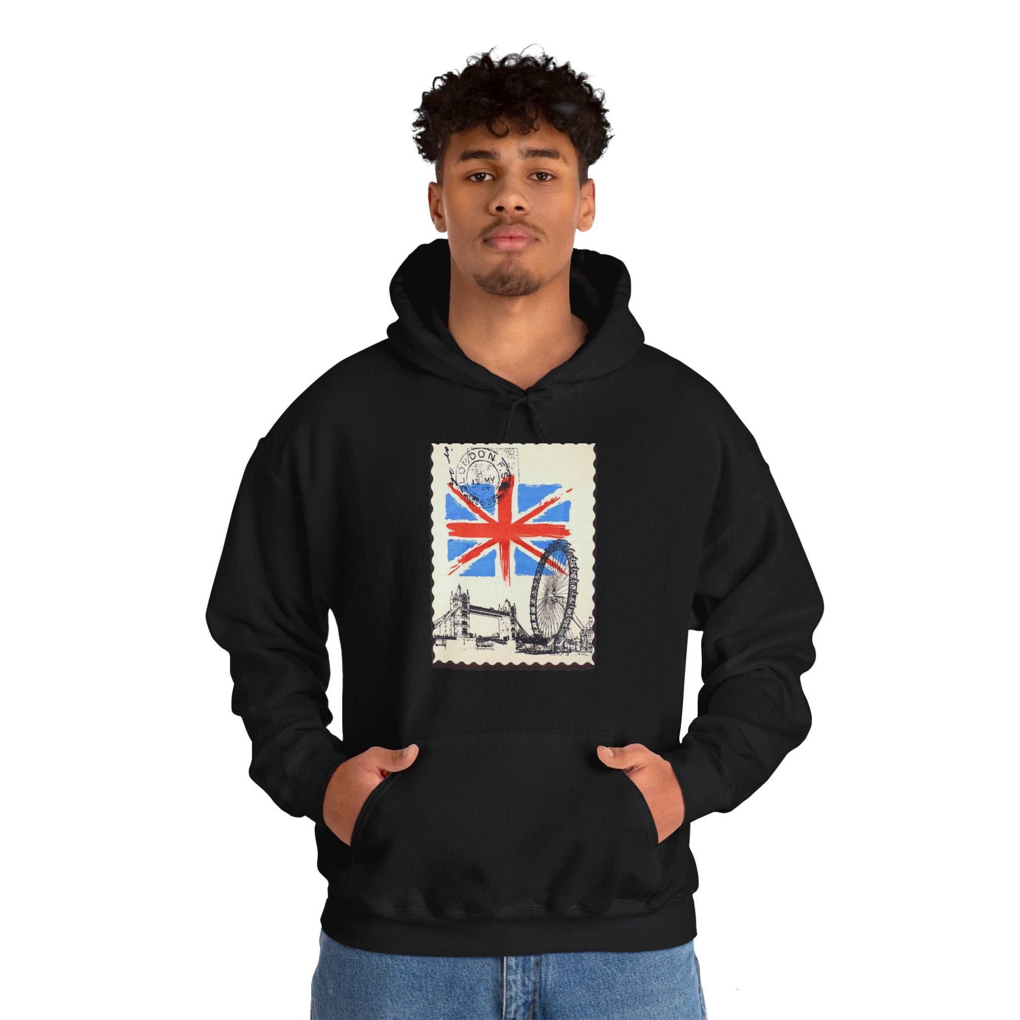 England Hoodie, Unisex,  White, UK, Stamp, British, Gift, Conscience Garment, London, Mindfulness, Inspiration, Black, White