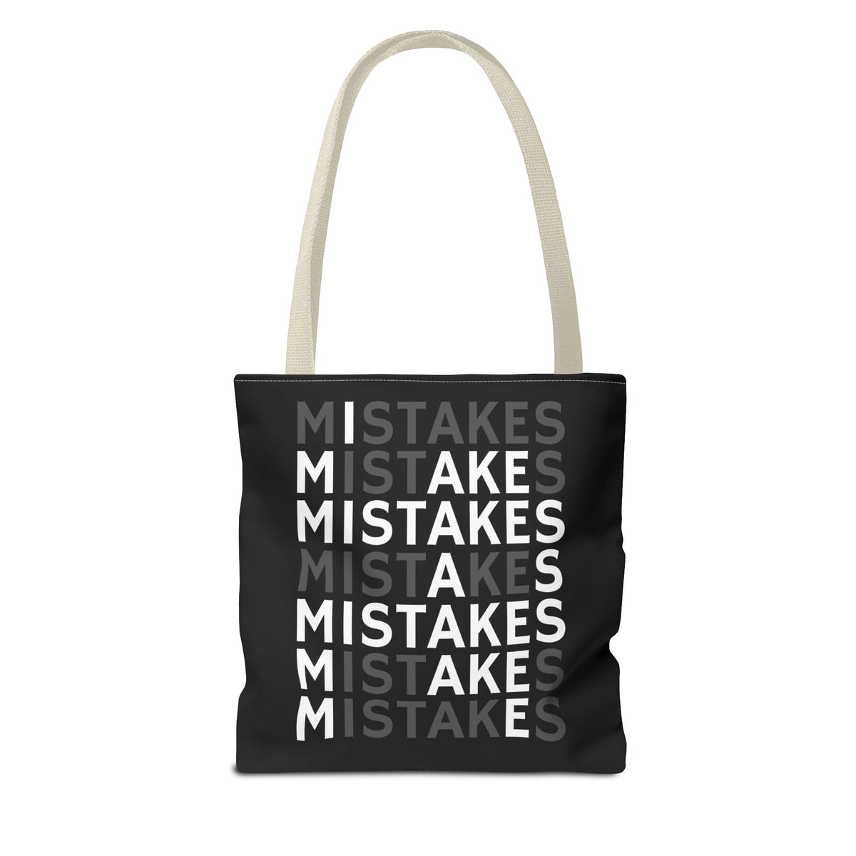 Mistakes Repeat Pattern Tote Bag — Black Typography Shopper