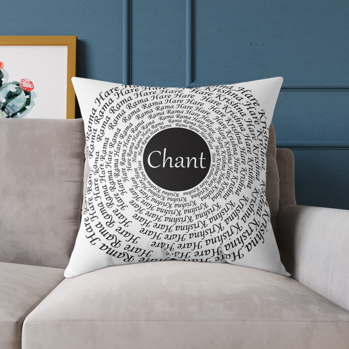 Hare Krishna chant Meditation Square Pillow — Spiritual Mantra Decorative Cushion