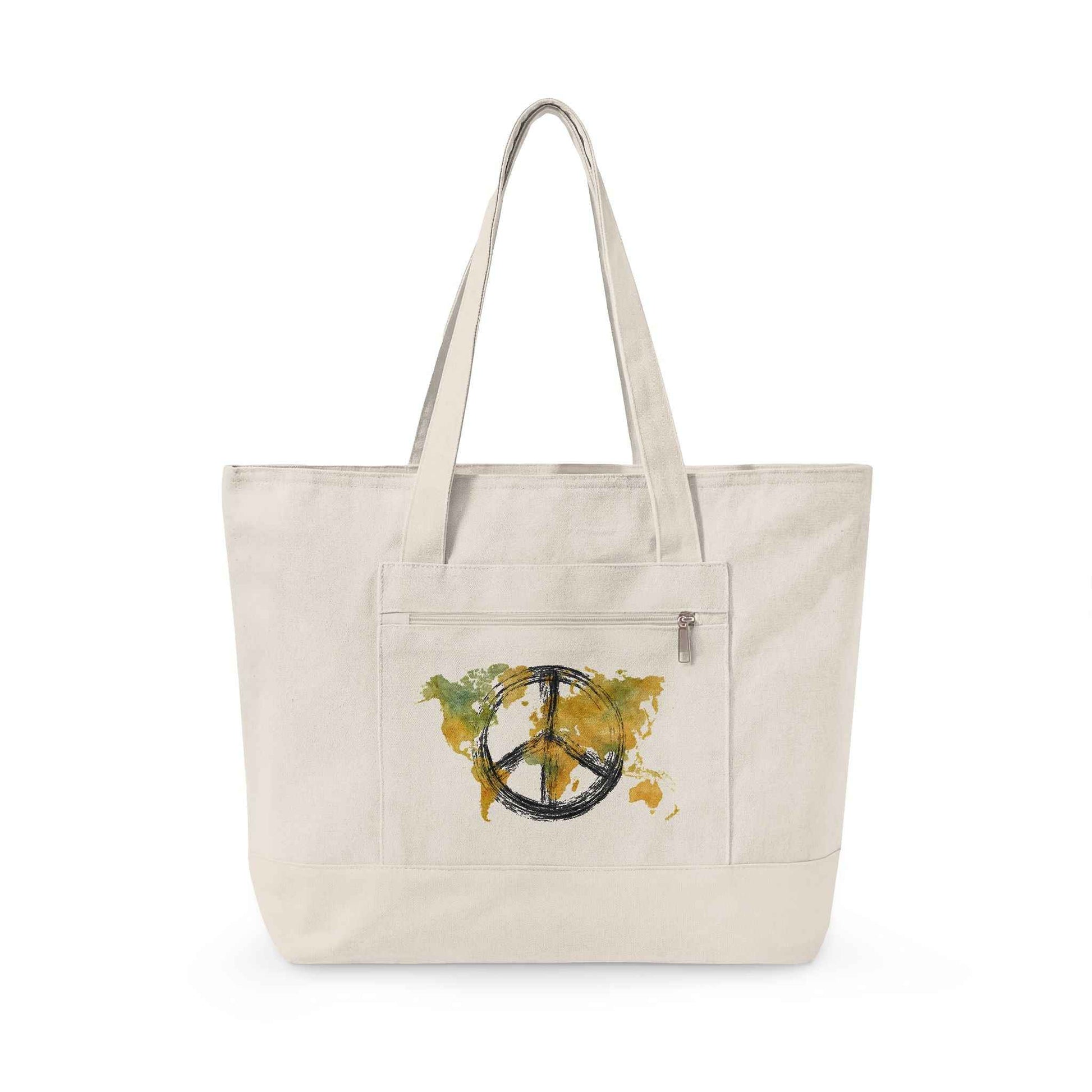 Canvas Tote Bag World Peace - World Map Watercolor Print
