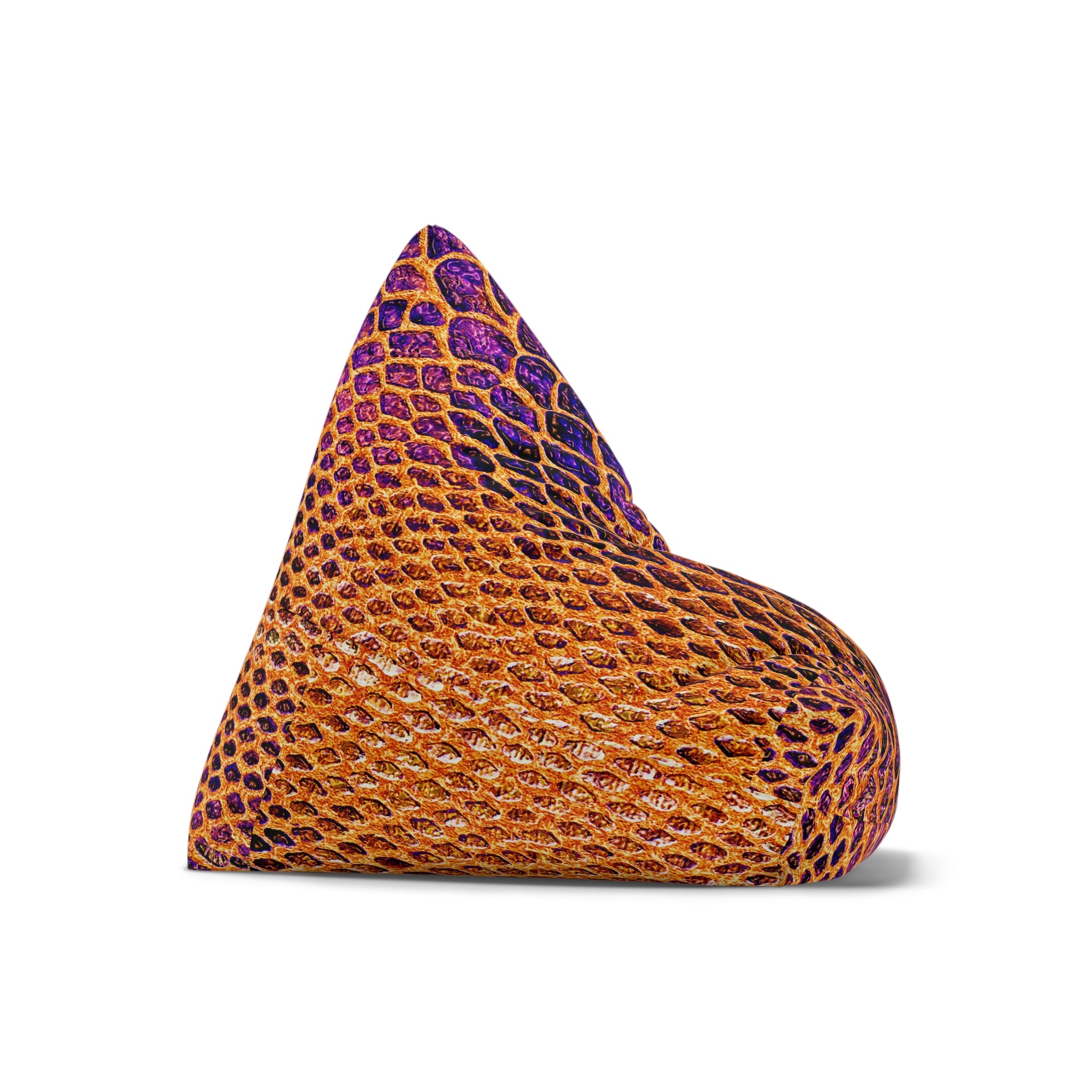Snake Skin Print Bean Bag Cover — Vibrant Purple & Orange Accent Lounge