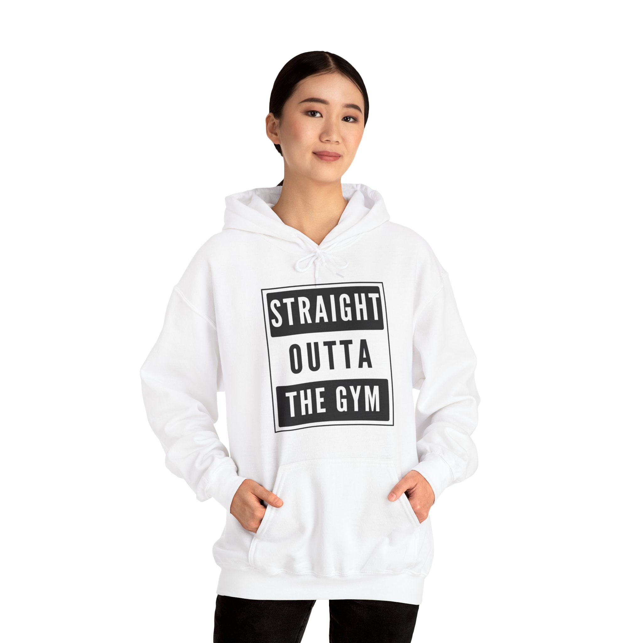 Straight outta the Gym, Unisex Heavy Blend, Hooded Sweatshirt T shirt, Cotton, Gift, Funny, Mindfulness, Motivational, Inspirational