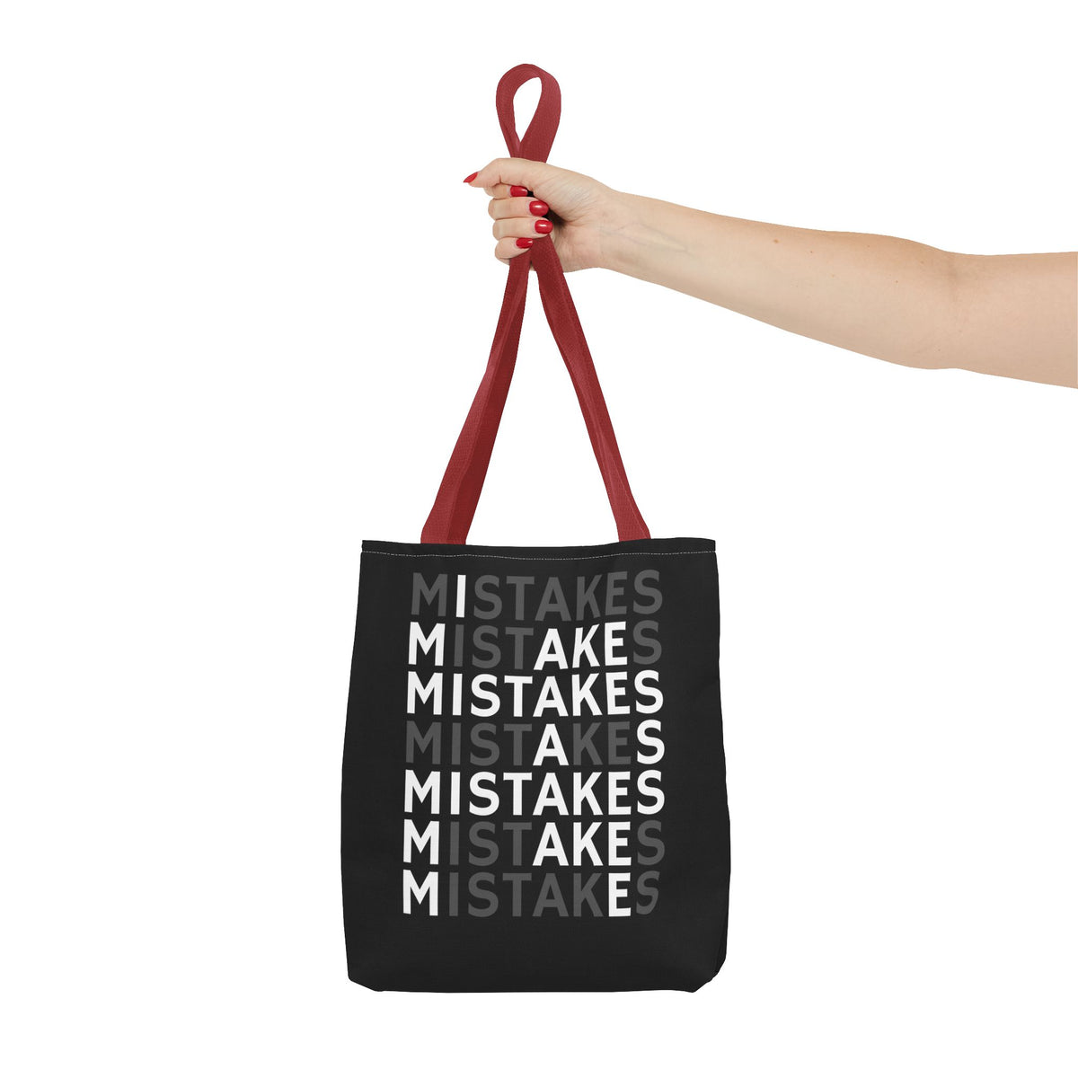 Mistakes Repeat Pattern Tote Bag — Black Typography Shopper