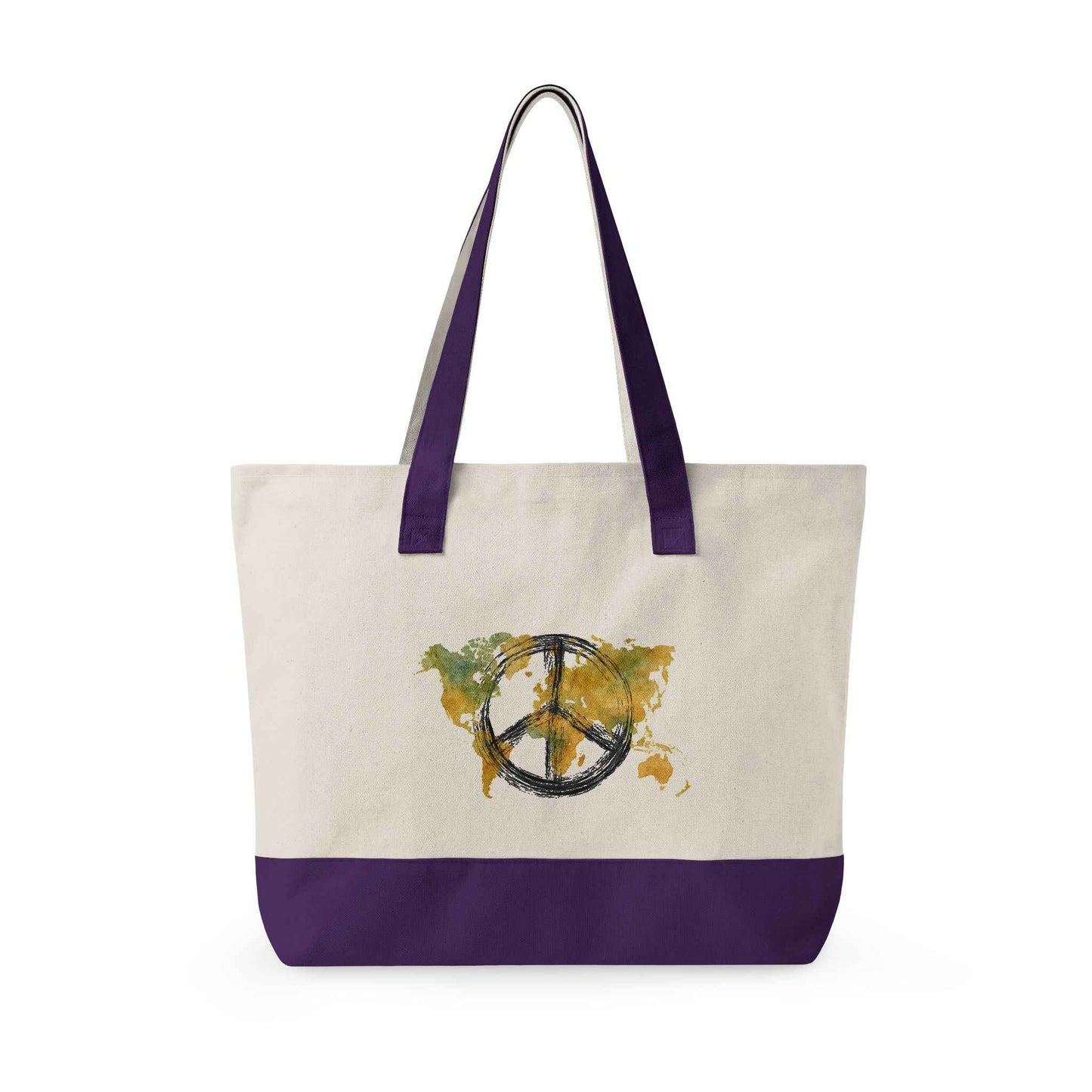 Canvas Tote Bag World Peace - World Map Watercolor Print