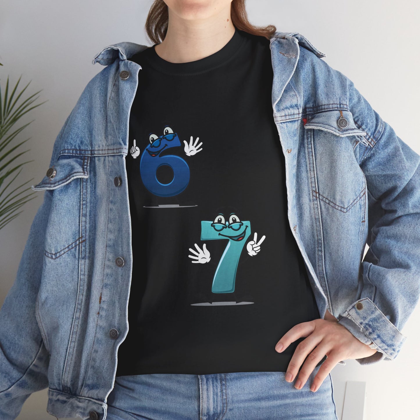 Number 6 & 7 Cartoon Tee — Playful Matching Numbers Graphic T-Shirt - Conscience Garment