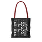 Mistakes Repeat Pattern Tote Bag — Black Typography Shopper