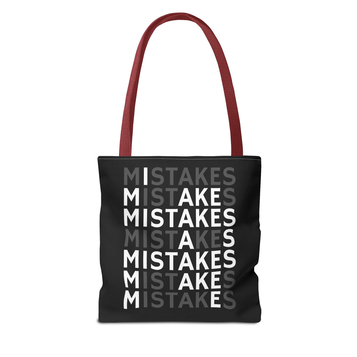 Mistakes Repeat Pattern Tote Bag — Black Typography Shopper