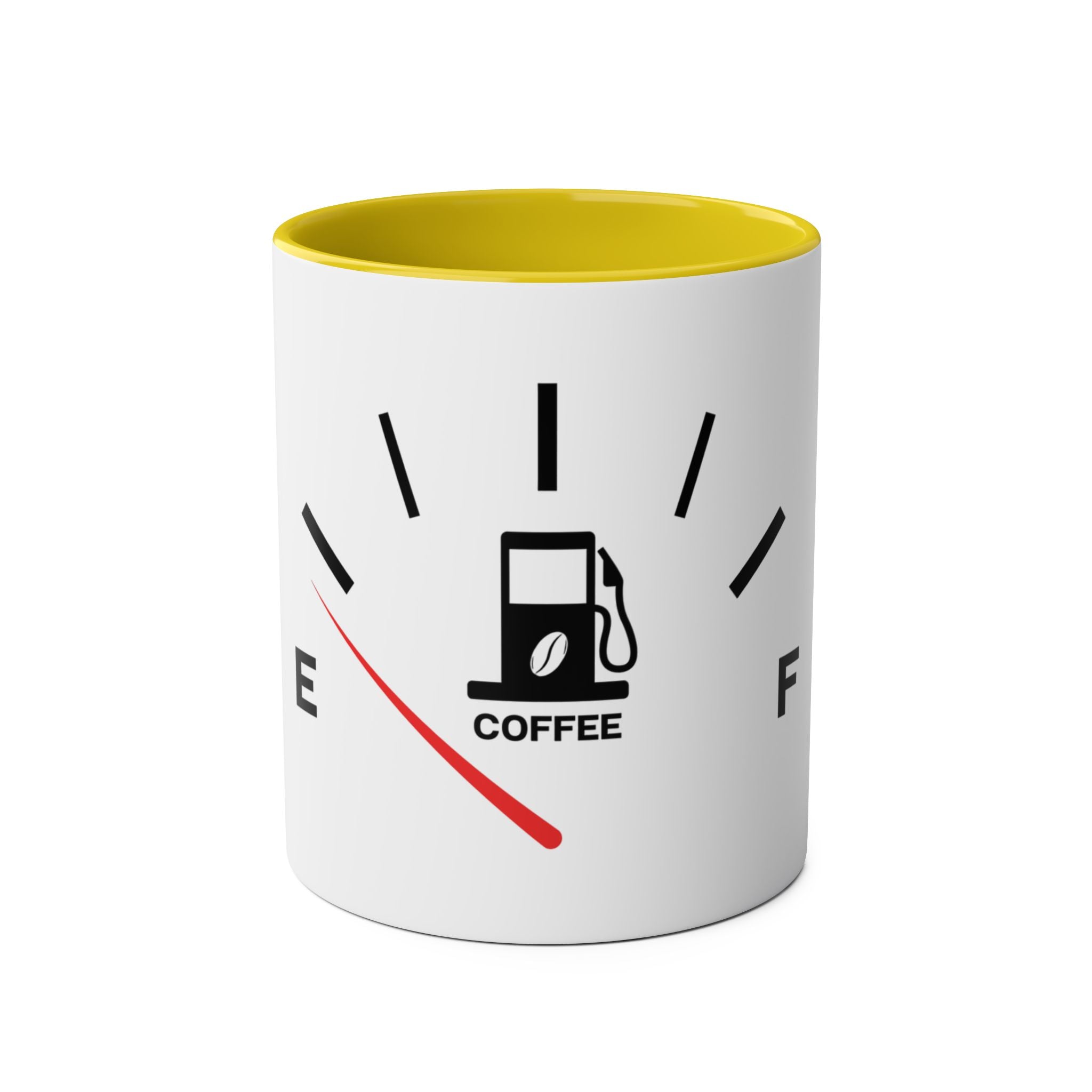 Funny Two-Tone Coffee Mug with Fuel Coffee Gauge Design