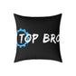 Top Bro Square Throw Pillow - Black Canvas Accent Cushion with Gear Logo