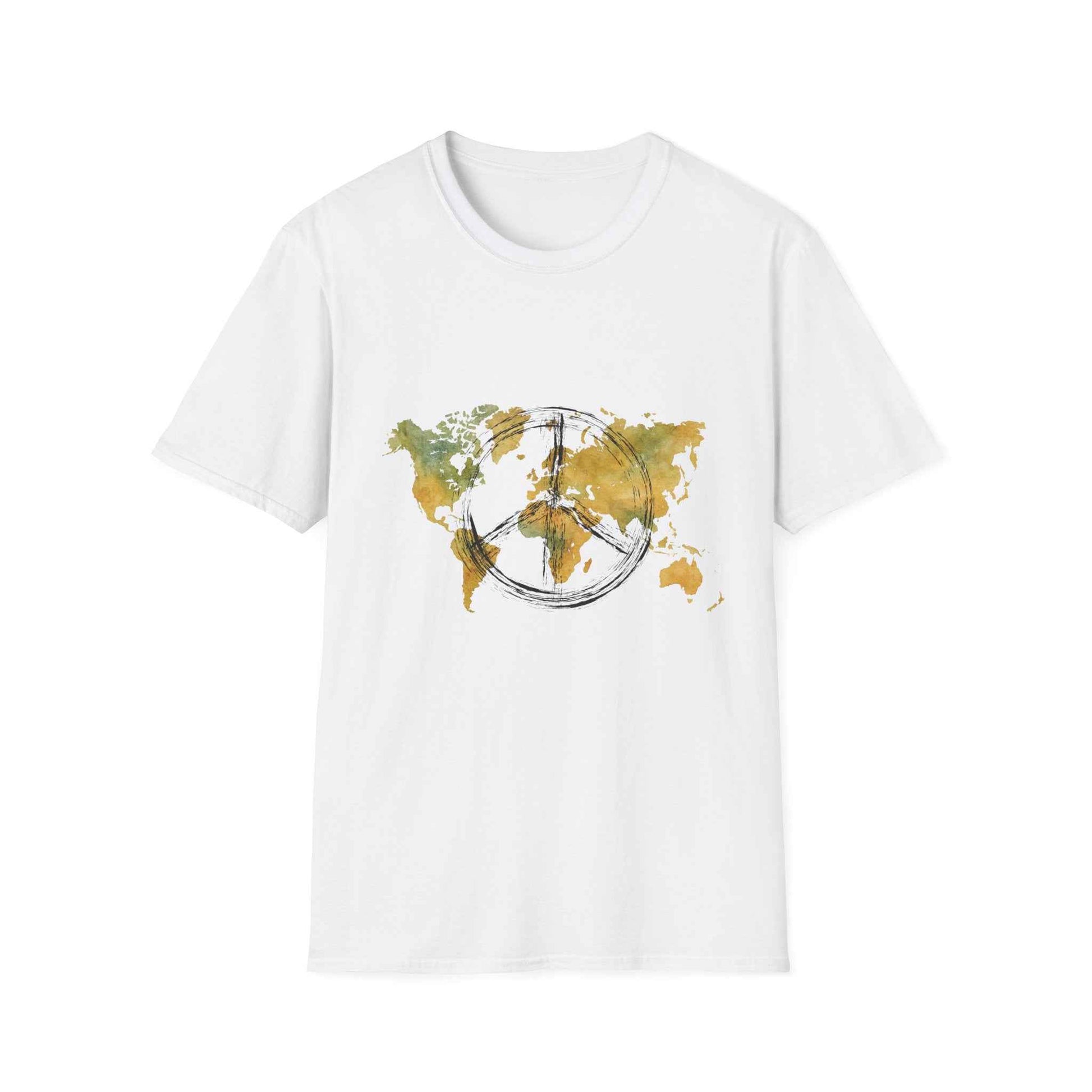 Peaceful World Map T-Shirt — Watercolor Peace Sign Globe T-Shirt