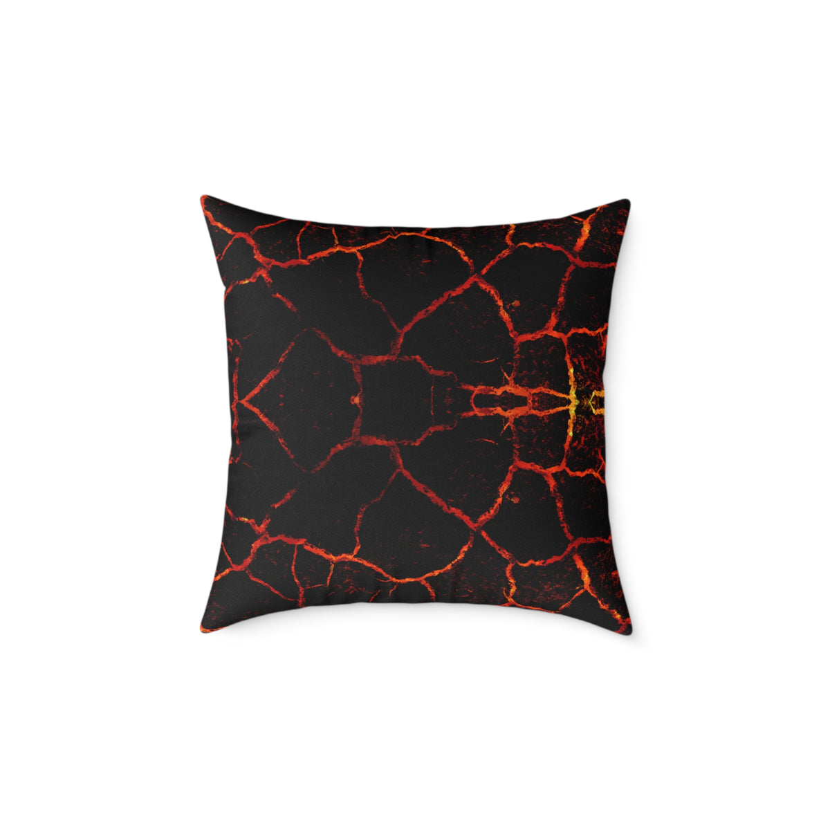Lava Crackle Square Pillow — Fiery Red Black Decorative Throw Pillow