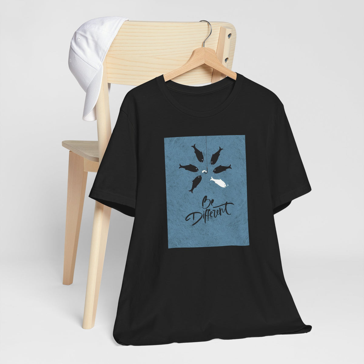 Be Different T-Shirt — Whale Graphic Tee (White on Blue)