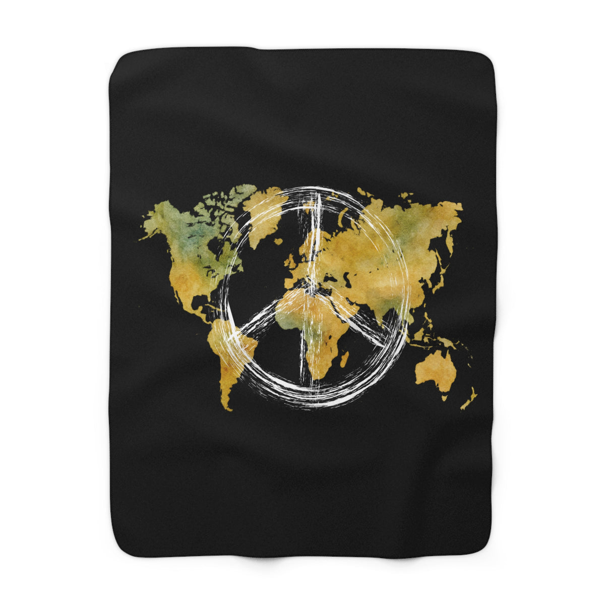 World Map Peace Sign Sherpa Blanket — Cozy Travel-Inspired Throw