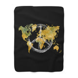 World Map Peace Sign Sherpa Blanket — Cozy Travel-Inspired Throw