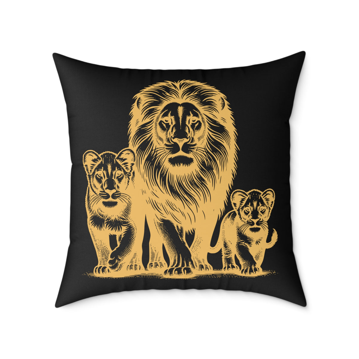 Lion Family Throw Pillow — Gold Safari Lion Cub Decorative Cushion