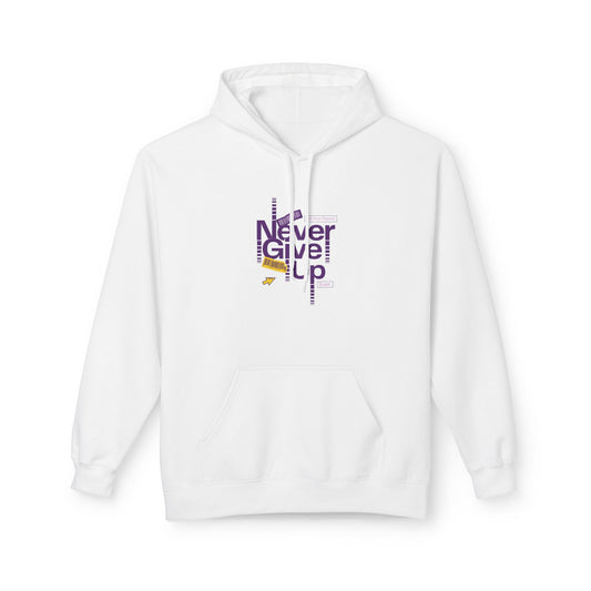 Never Give Up Hoodie — Motivational Purple & Gold Inspirational Pullover