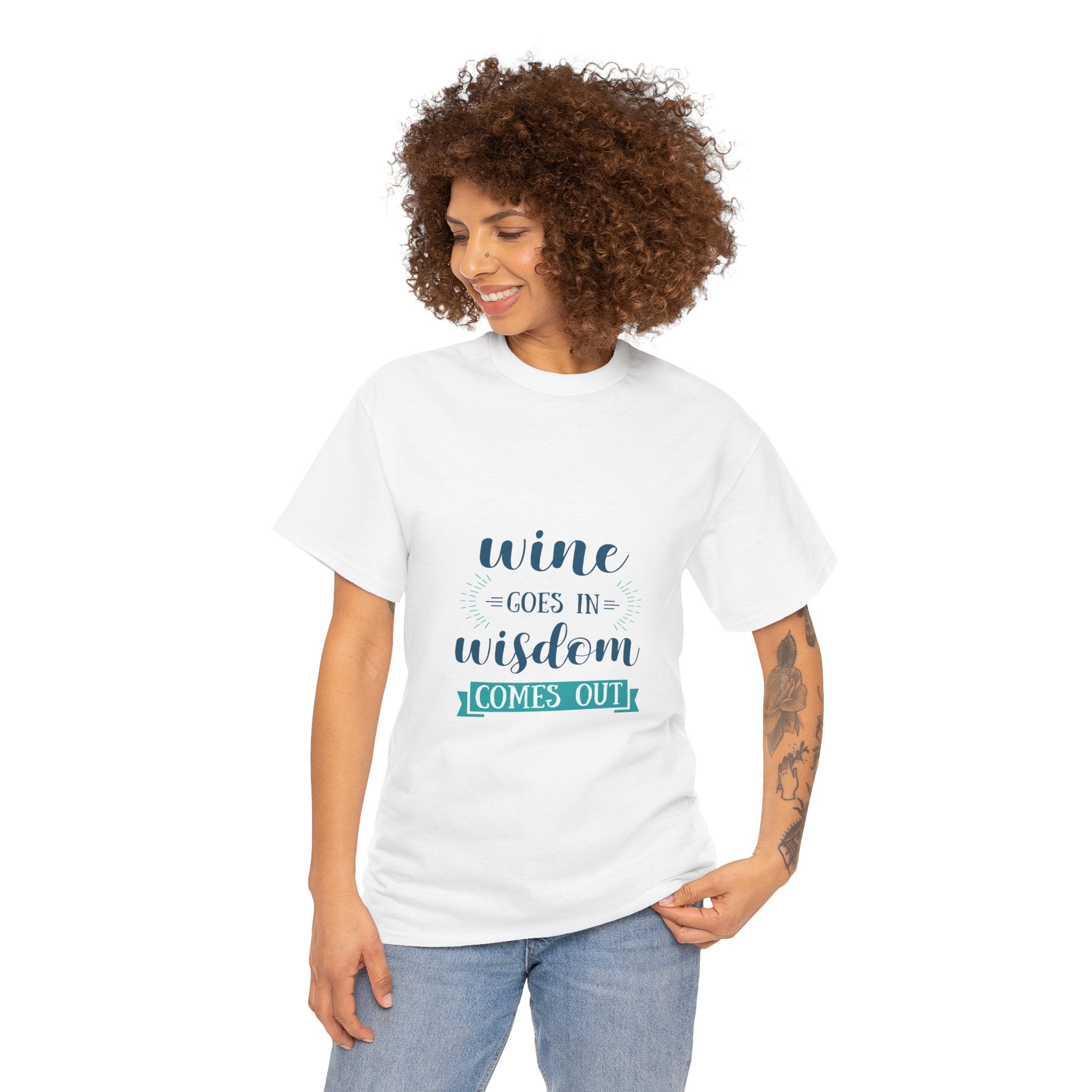 Wine Goes In Wisdom Comes Out Unisex Heavy Cotton Tee, Funny Wine T-Shirt, Gift for Wine Lovers, Casual Wear, Party Shirt