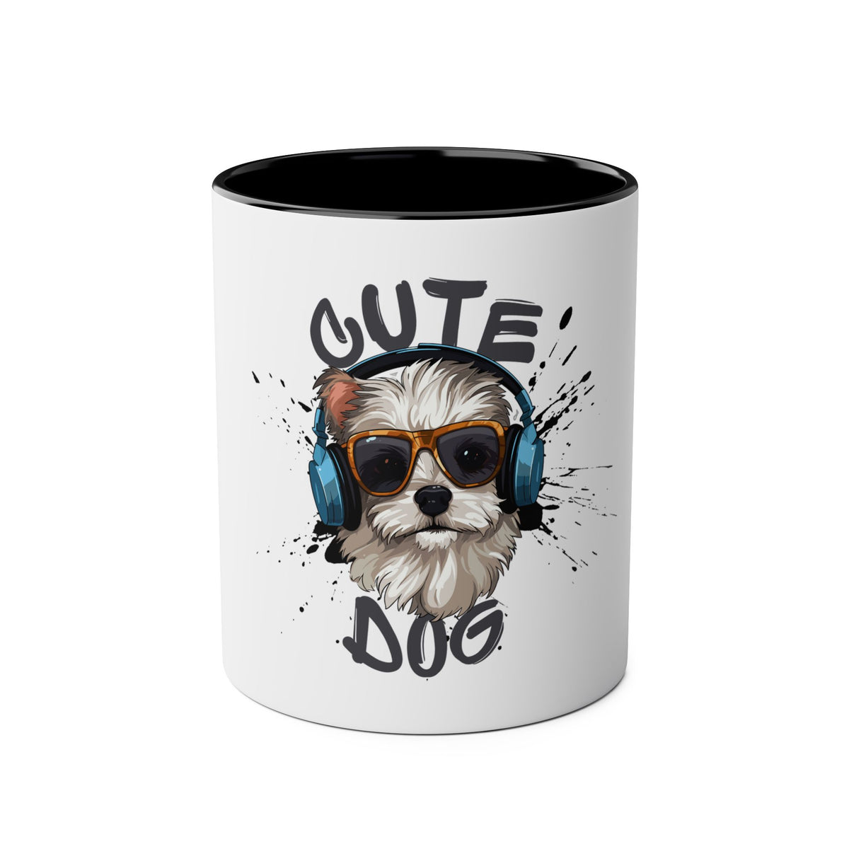 Cute Dog with Headphones Mug, Two-tone, 11oz - Conscience Garment