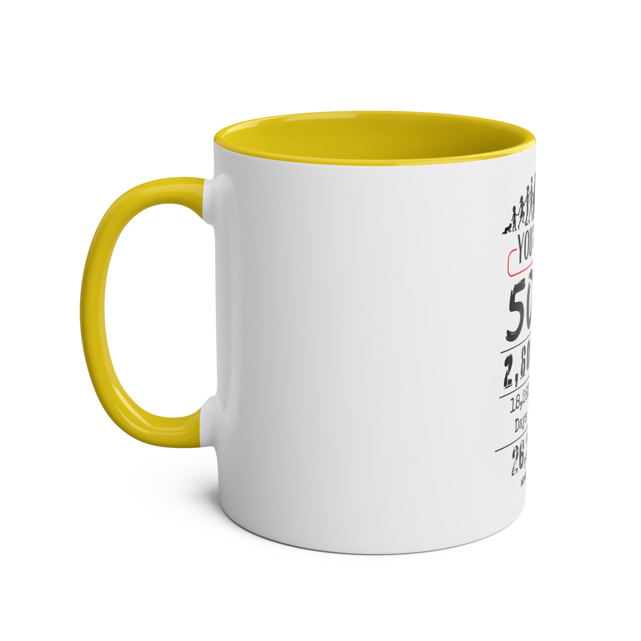 Happy 50th Birthday Gift, Mugs, 2 tone, Boys, Girls, Men, Women, Funny, Age, Facts, Years, Months, Weeks, Days, Hours, Minutes