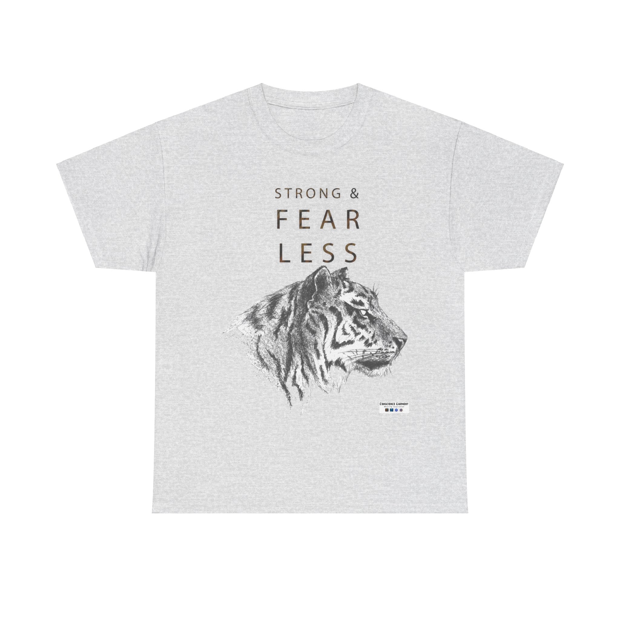 T Shirt, Unisex Heavy Cotton, White, Gift, Mindfulness, Inspiration, Motivation, Conscience Garment, Tiger, Fearless, Wild