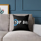 Top Bro Square Throw Pillow - Black Canvas Accent Cushion with Gear Logo
