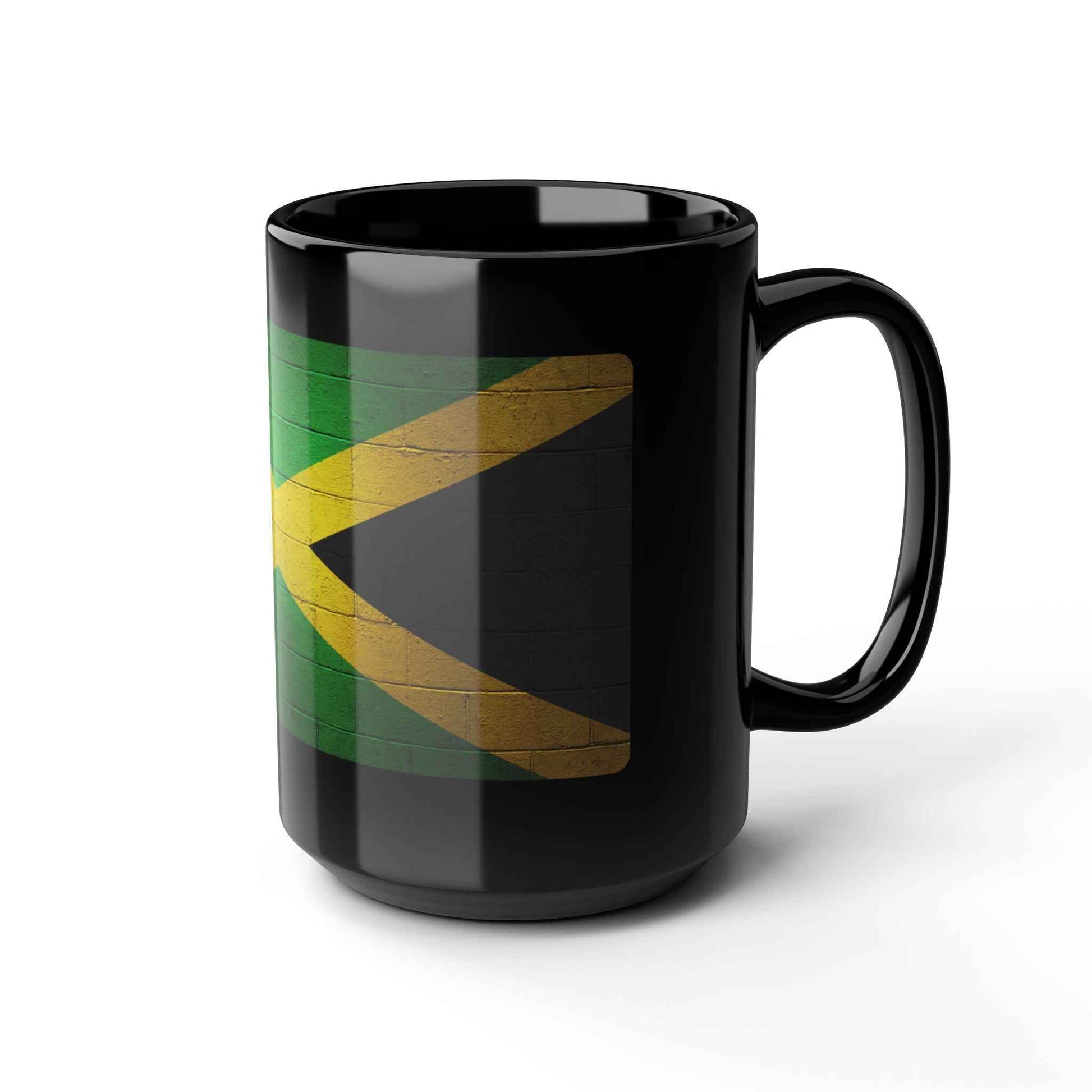 Jamaica Flag Black 15oz Mug — Distressed Brick Print Coffee Cup