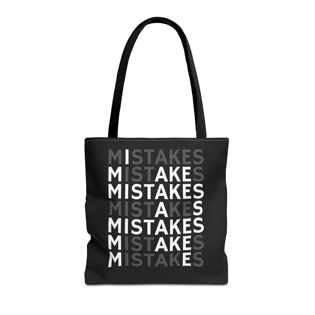 Mistakes Repeat Pattern Tote Bag — Black Typography Shopper