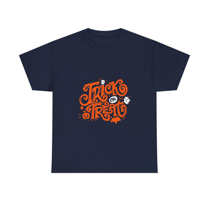 Trick or Treat Heavy Cotton Tee, Halloween Gift Shirt, Unisex Black T-Shirt, Spooky Costume Top, Fall Celebration Apparel - Conscience Garment