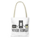 Retro Media 'Never Forget' Tote Bag — Vintage Cassette, VHS & Floppy Design