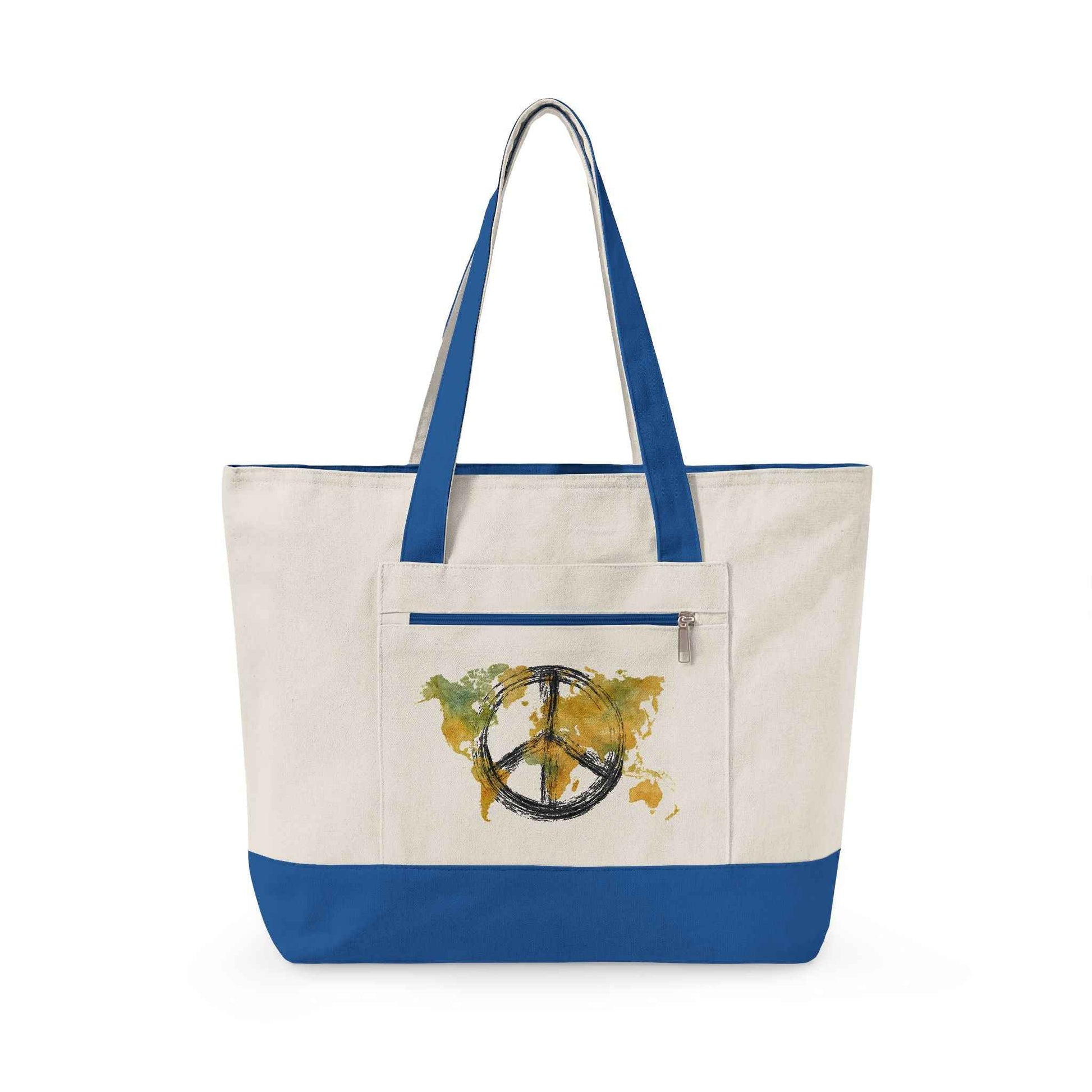 Canvas Tote Bag World Peace - World Map Watercolor Print