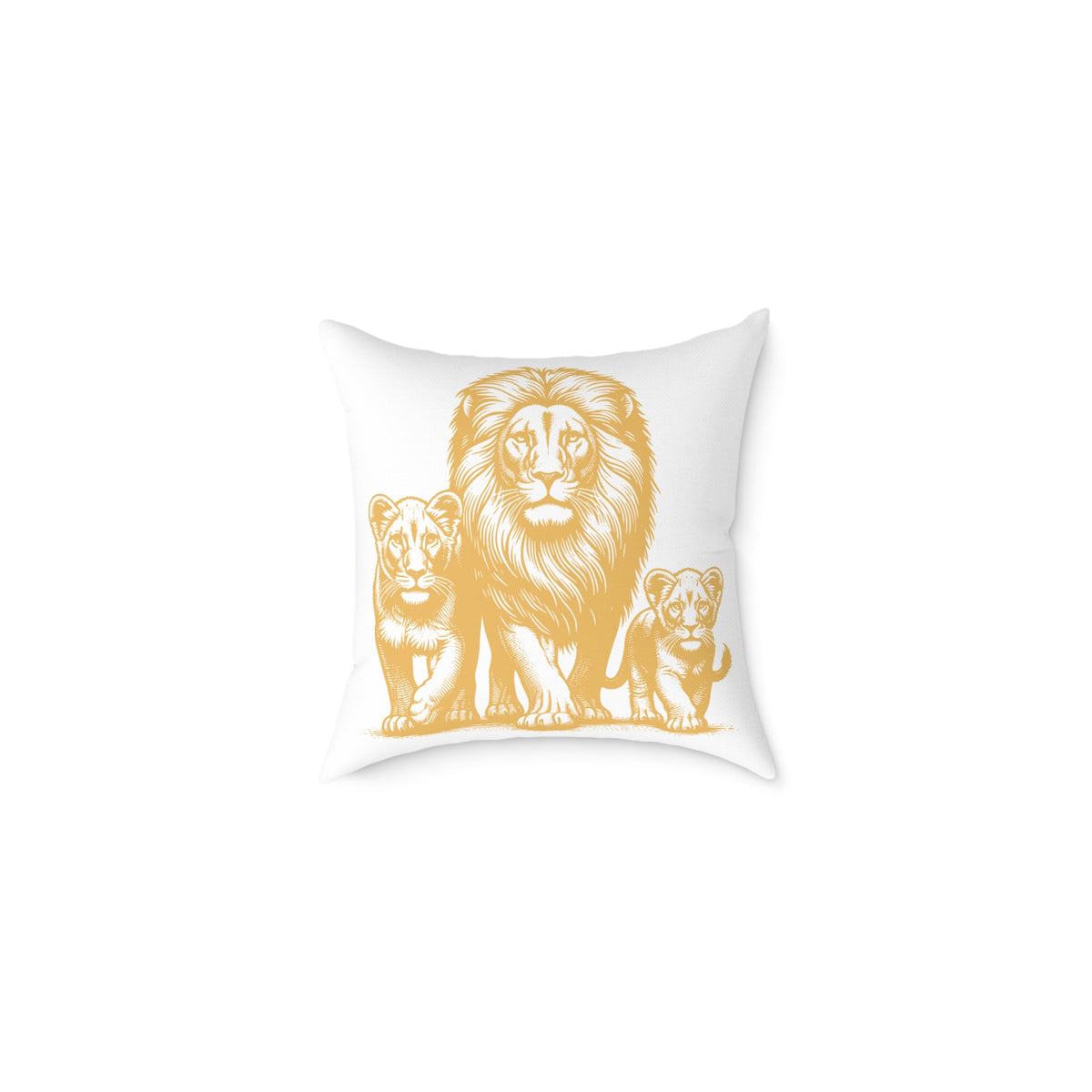Lion Family Decorative Pillow – Golden Lion & Cubs Square Throw Pillow