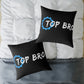 Top Bro Square Throw Pillow - Black Canvas Accent Cushion with Gear Logo