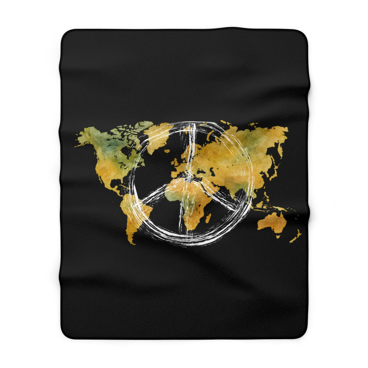 World Map Peace Sign Sherpa Blanket — Cozy Travel-Inspired Throw