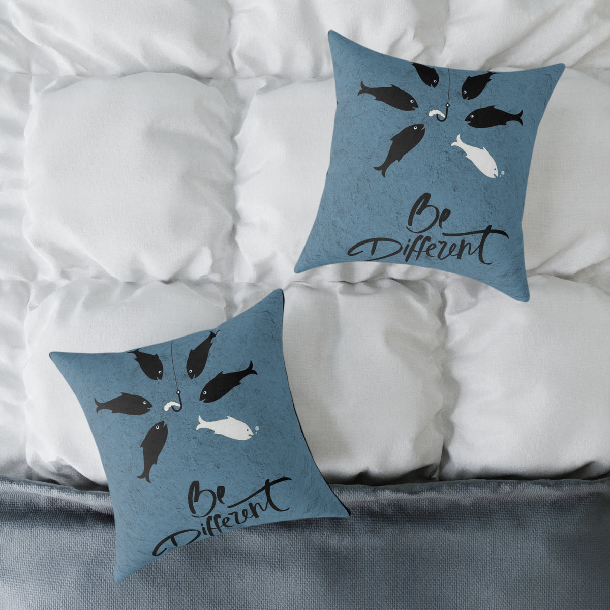 Be Different Fish Throw Pillow – Inspirational Nautical Accent Cushion