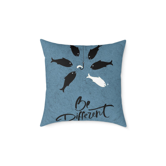 Be Different Fish Throw Pillow – Inspirational Nautical Accent Cushion