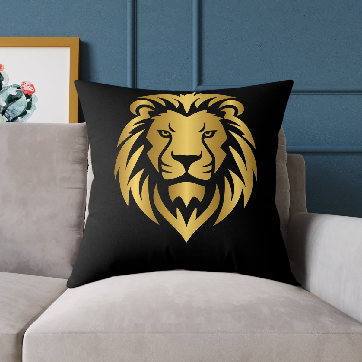 Lion Head Throw Pillow — Gold Lion Decorative Cushion for Living Room