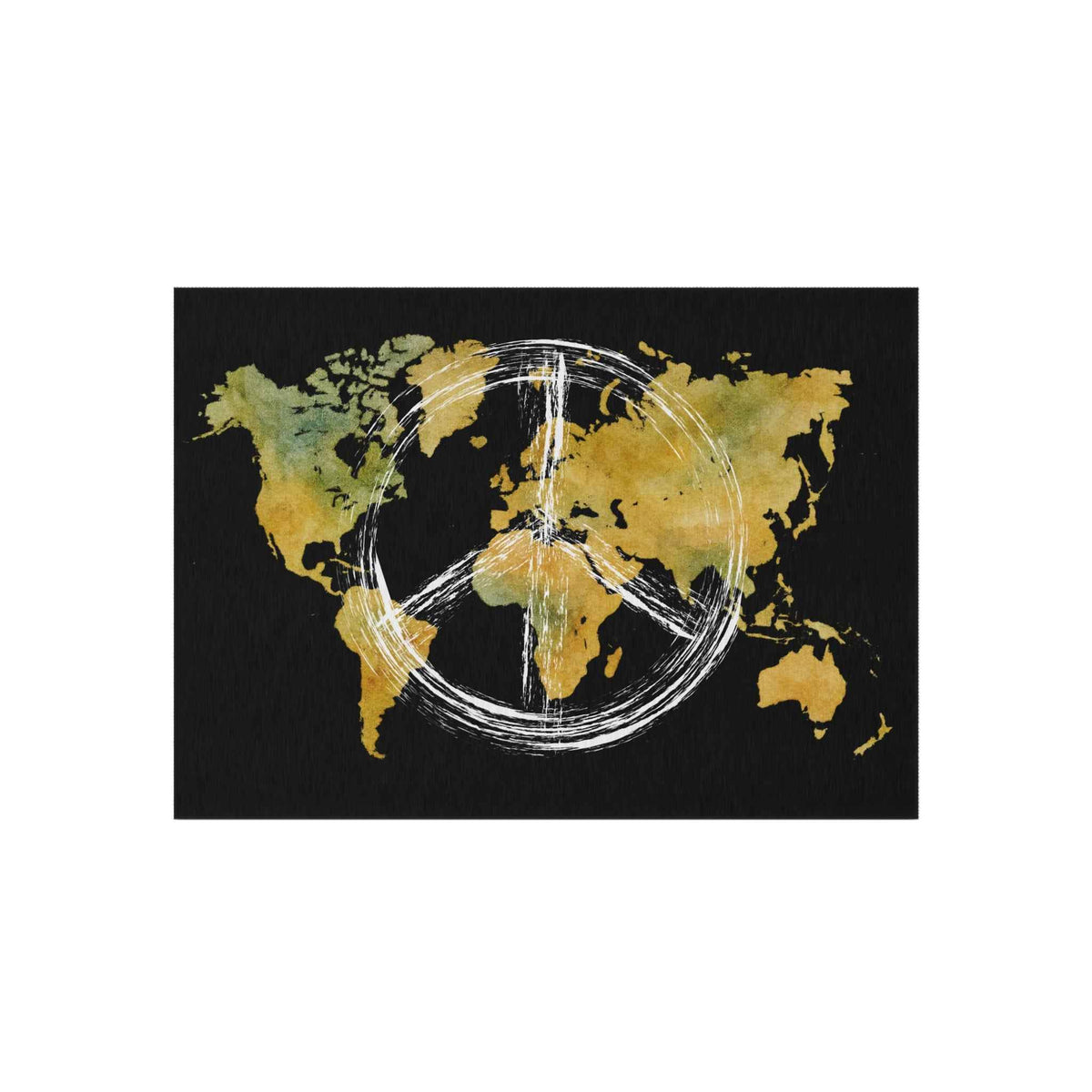 Peace World Map Outdoor Rug — Watercolor Earth & Peace Symbol Doormat