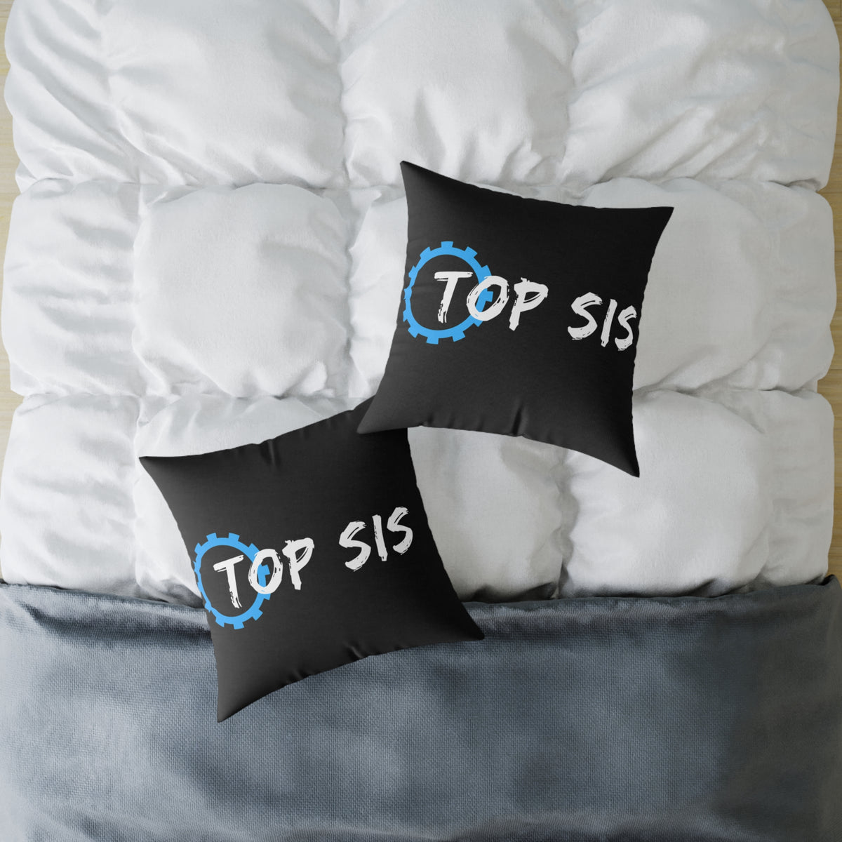 Top Sis Square Throw Pillow — Black Canvas Accent Cushion