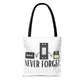 Retro Media 'Never Forget' Tote Bag — Vintage Cassette, VHS & Floppy Design