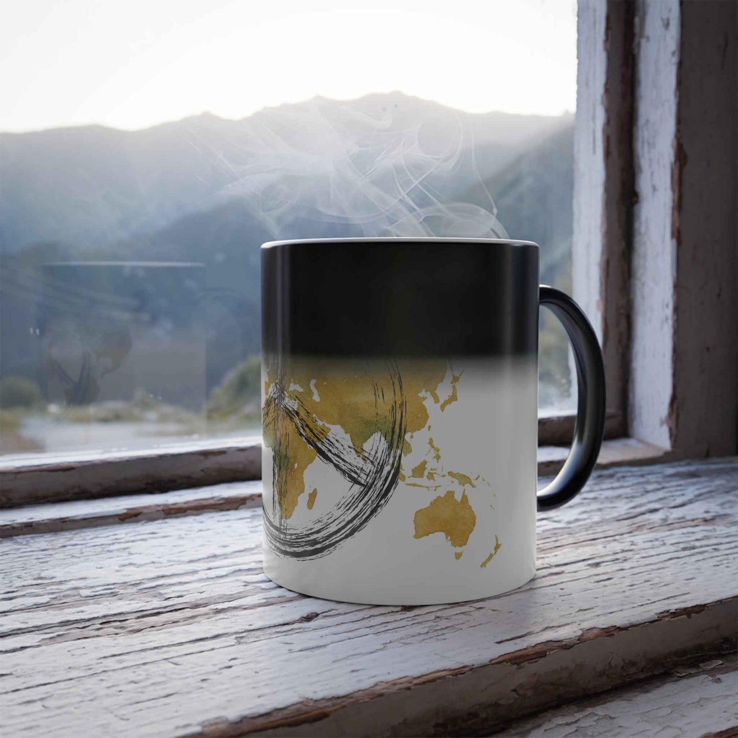 Peaceful World Color-Changing Mug — Watercolor Peace Sign Globe, 11oz
