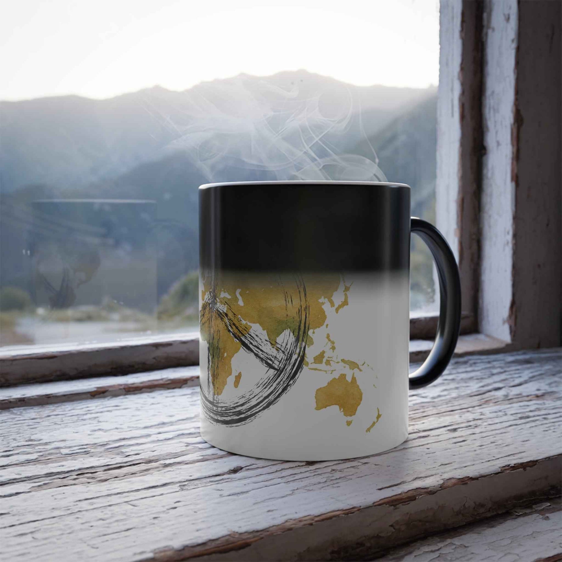 Peaceful World Color-Changing Mug — Watercolor Peace Sign Globe, 11oz